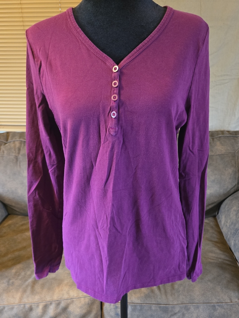 Duluth Trading Co Purple Long-Sleeve V-Neck Henley